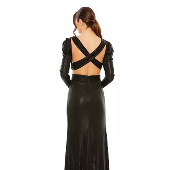 NWT Mac Duggal Women's Princess Sleeve Cut Out Metallic Gown - BLACK - Picture 7 of 11